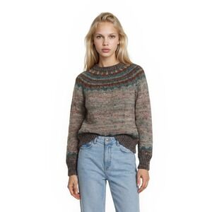 Manos Del Uruguay Sweater Women's Size Medium Brown Fair Isle 100% Wool Vintage